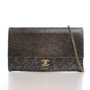 Chanel Cracked Metallic Calfskin Zip Away Chain Clutch